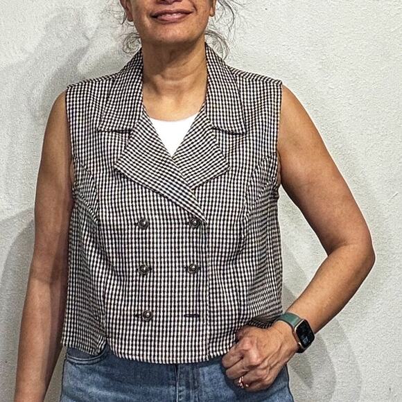 Rhythm Blue Black Gingham Vintage Western Vest Sz M - Picture 1 of 12
